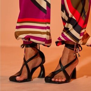 Black Leather Crisscross Ankle-Tie Heels for Women